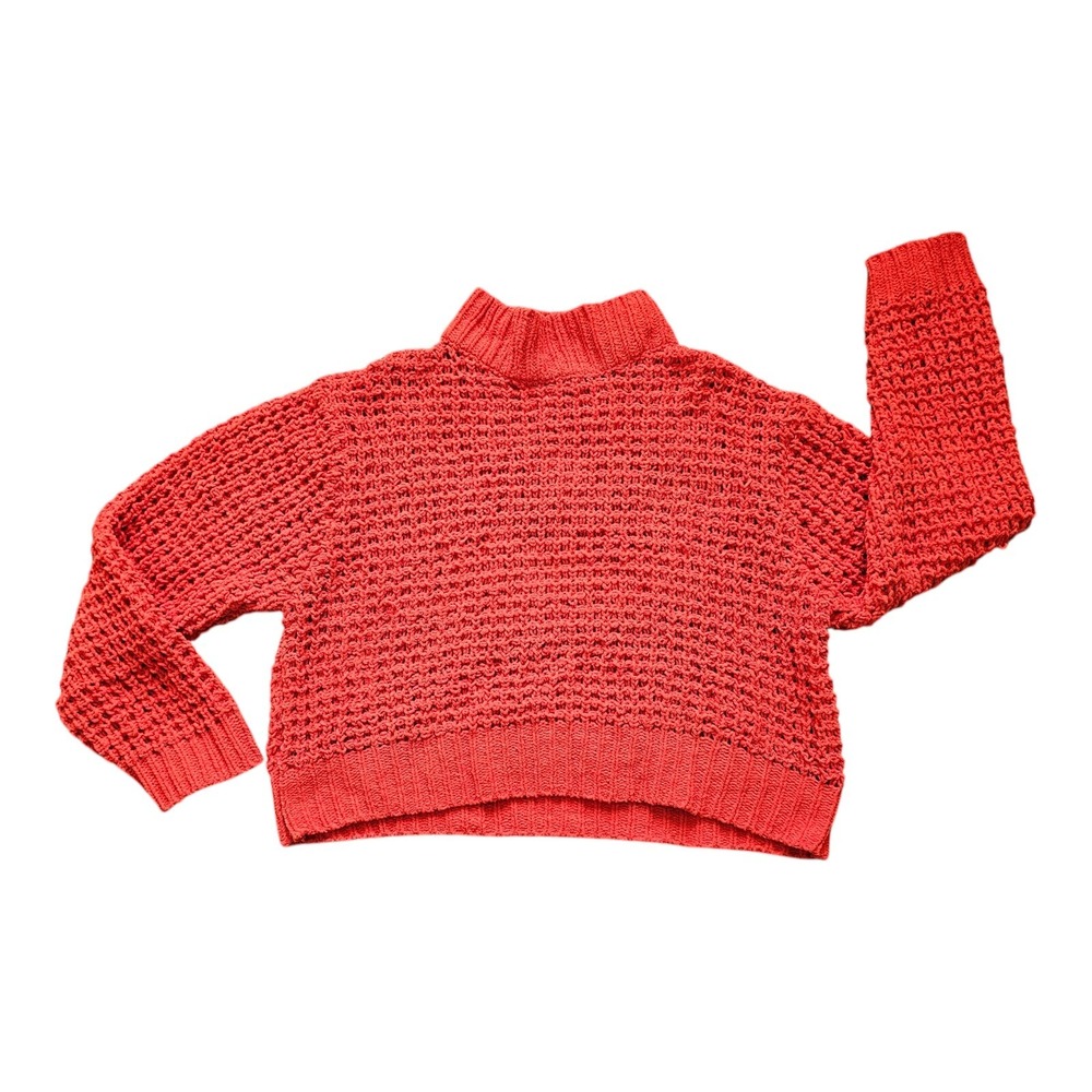 Poof Apparel Chunky Knit Chenille Crop Long Sleeve Sweater Size Lge Burnt Orange